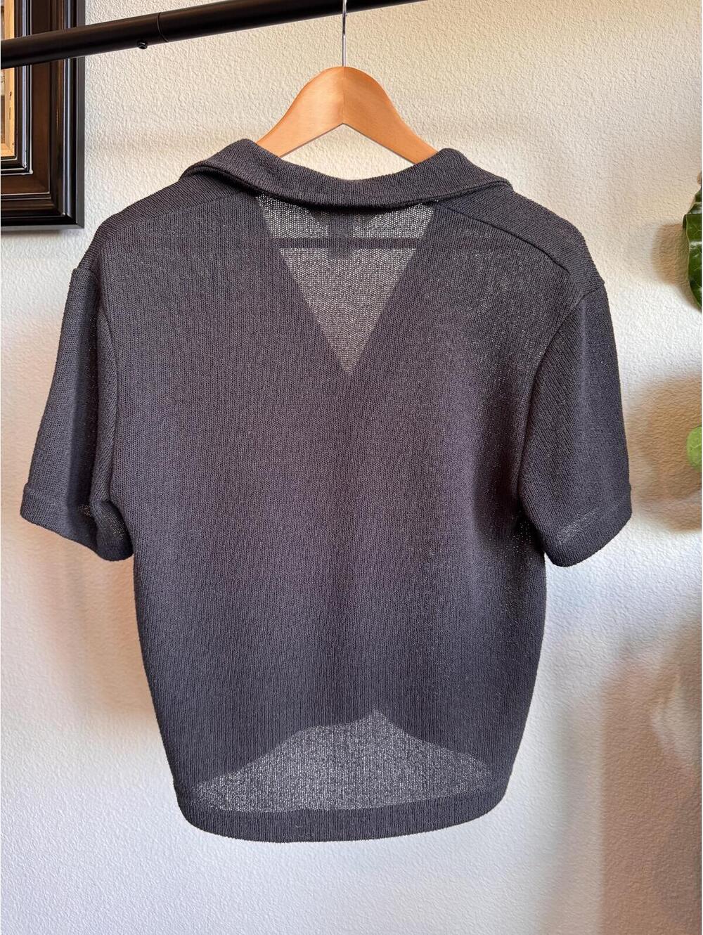 H&M Black Collared Knitted Polo Top XS Textured Short Sleeve Loose Fit - Picture 4 of 5